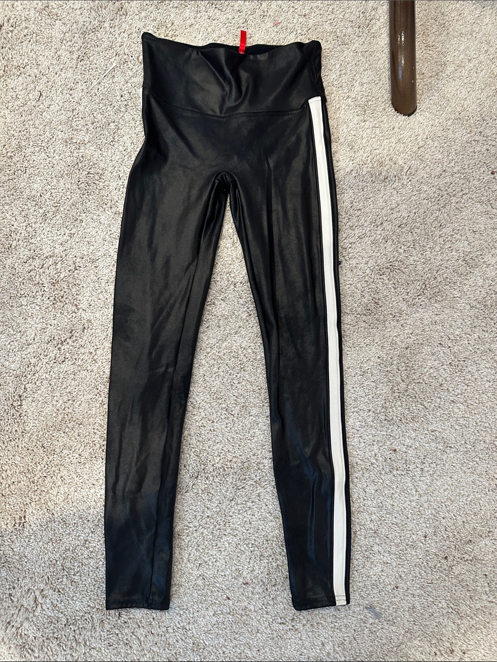 SPANX Black Leggings with White Side Stripe for